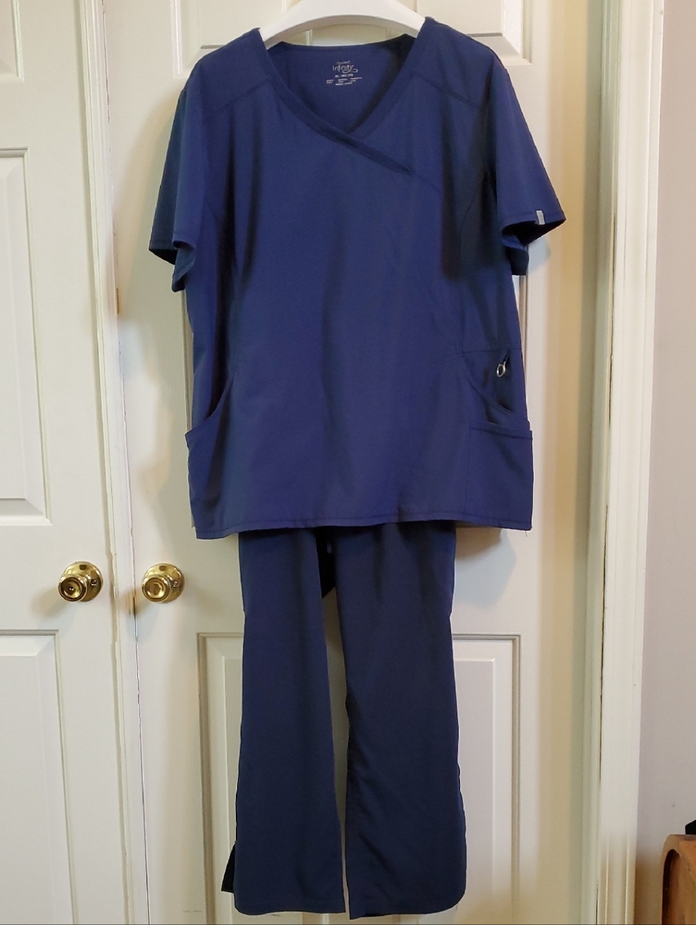 Cherokee Infinity 3X V-Neck Scrub Top in Navy Blue And Dickies Scrub Pant